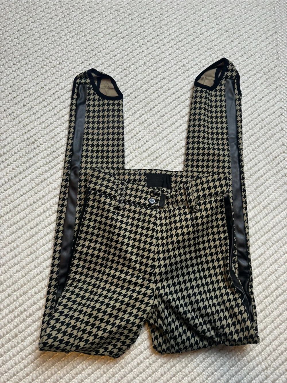 Goldbergh Paris Belted Tan Houndstooth Print Slim-leg Stirrup Ski Pants US 4
